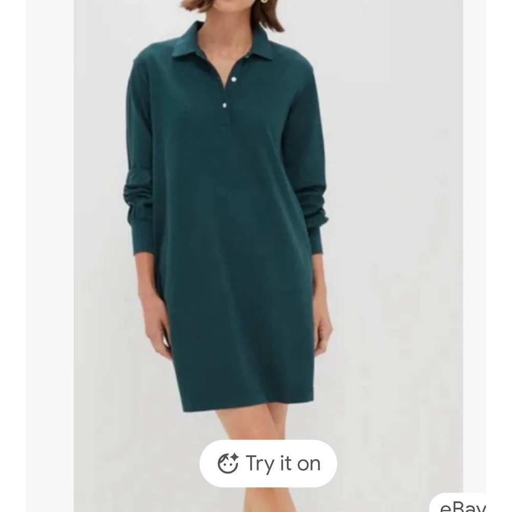 NWT Tuckernuck June Bug Polo Shirt Dress Long Sleeve Womens Medium Green Cotton